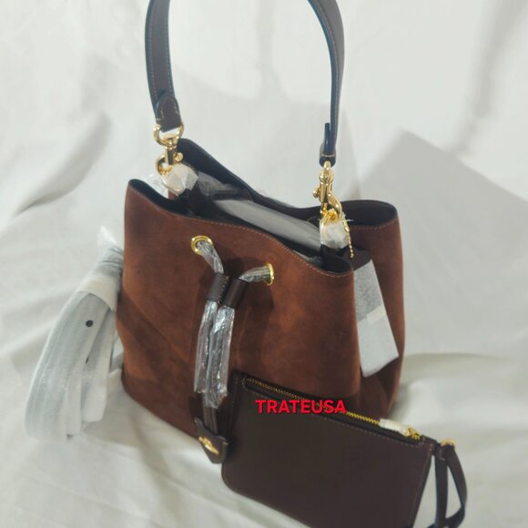 NWT Coach Rowan Bucket Bag Suede Vintage Brown CCC78 Authentic Packed - Picture 3 of 16